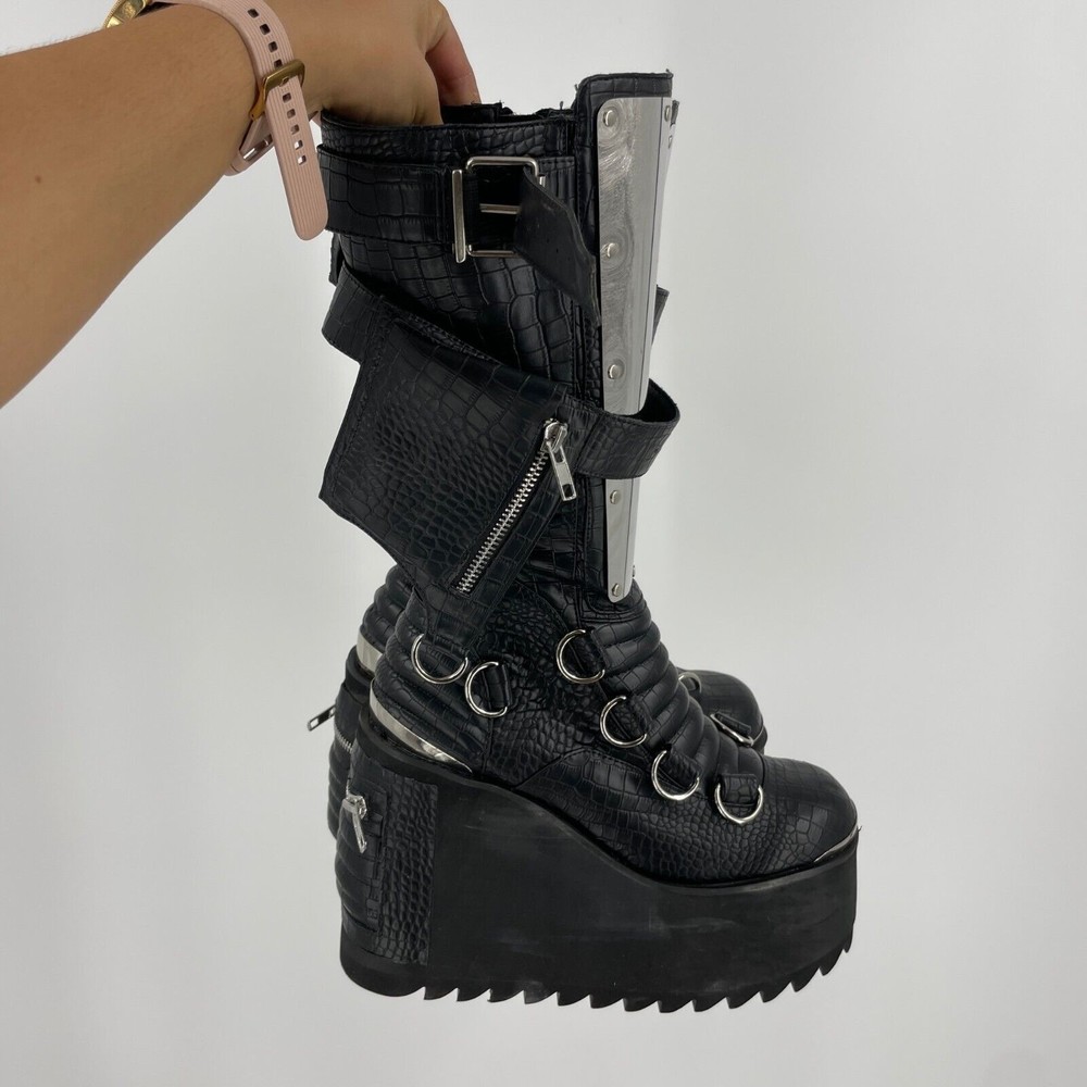 Club Exx Dolls Kill Imortal Soul Platform Boots Women's 8 Black Zipper Round Toe